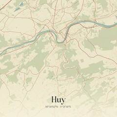 Vintage map of Huy, Belgium.