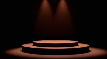 Circumstances of this room: Two spotlights illuminating a central circular platform in an otherwise dark setting.