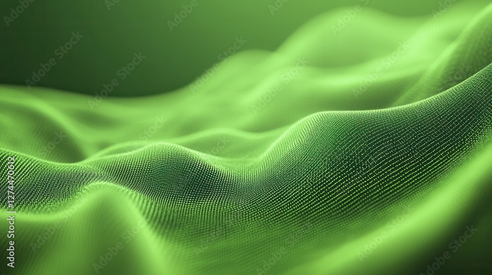 Poster abstract green fabric texture with wavy patterns and smooth surface for creative projects