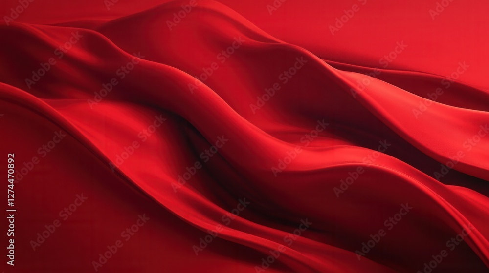 Poster flowing red fabric waves creating an elegant and dramatic background texture for design