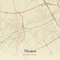 Vintage map of Menen, Belgium.