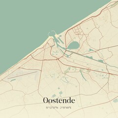 Vintage map of Oostende, Belgium.