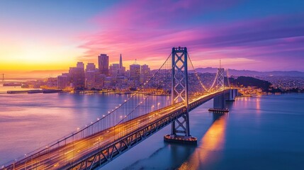 Fototapeta premium San Francisco Bay Bridge at Sunrise: A Cityscape Marvel