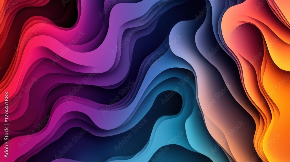 Poster colorful abstract waves design with smooth curves and gradient shades in various tones