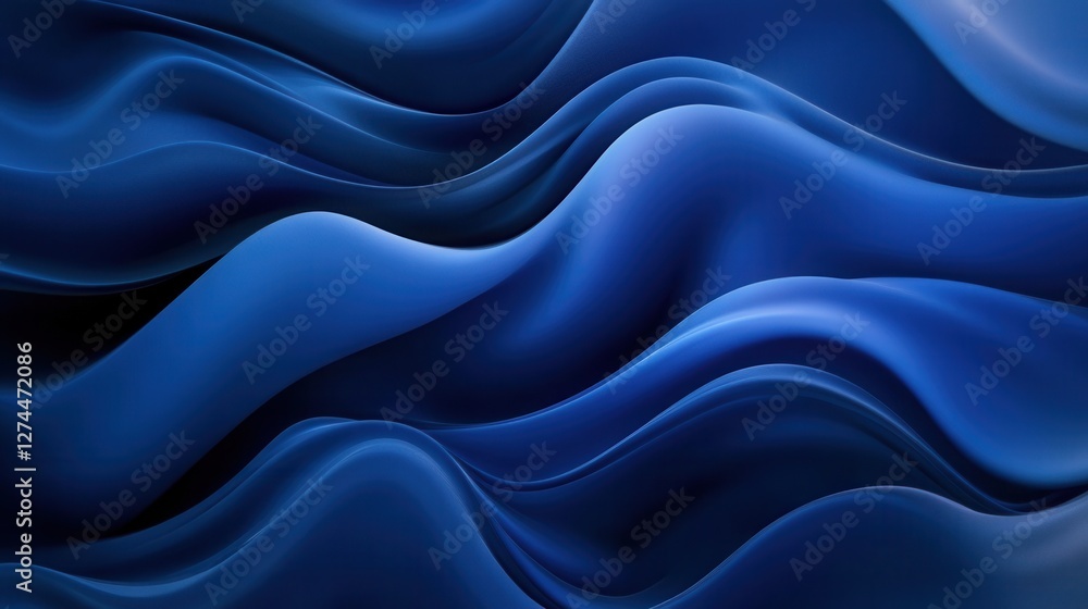 Poster abstract fluid waves in deep blue tones capturing elegance and motion in design