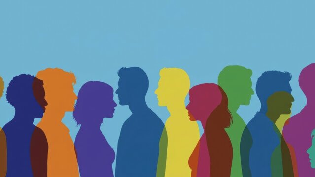 Colorful silhouettes of diverse people showcasing unity and creativity.
