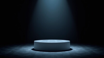 An empty, illuminated pedestal stage.