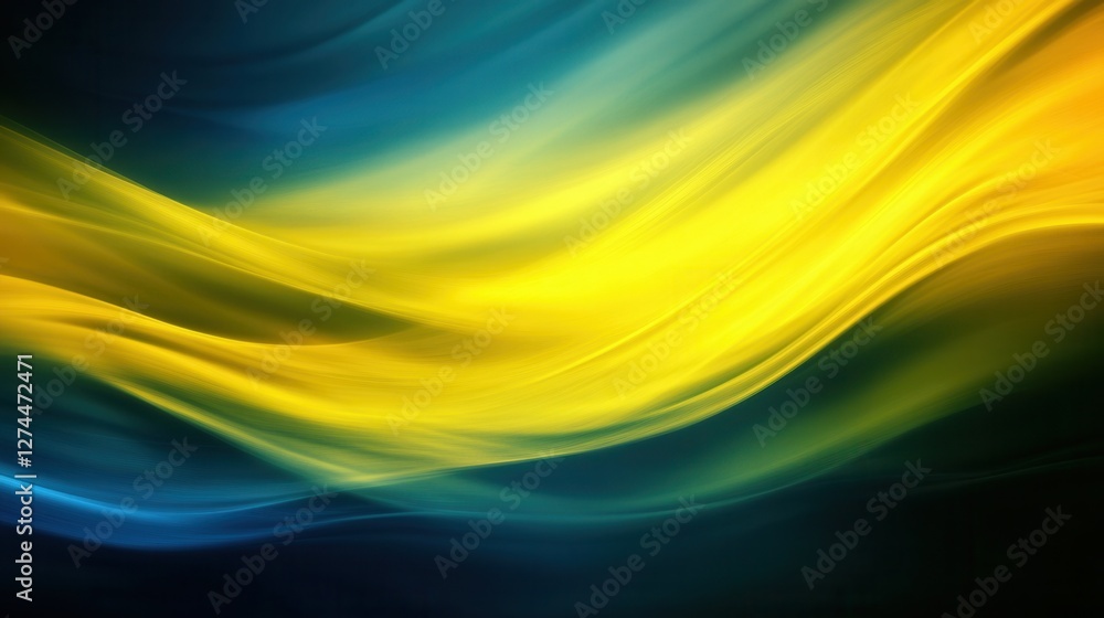 Poster abstract waves of blue and yellow flowing seamlessly in a dynamic background design