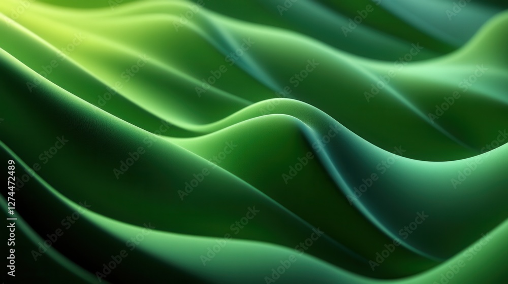 Poster flowing green waves with smooth texture creating a sense of calm and serenity in nature