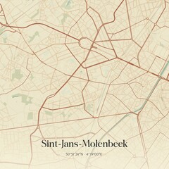 Vintage map of Sint-Jans-Molenbeek, Belgium.