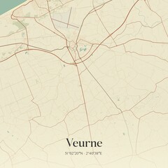 Vintage map of Veurne, Belgium.