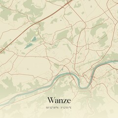 Vintage map of Wanze, Belgium.