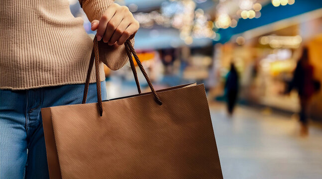 Eine junge Frau mit Einkaufstaschen im Supermarkt