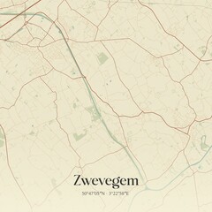 Vintage Map Zwevegem Belgium