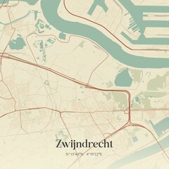 Vintage map of Zwijndrecht, Belgium.