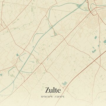 Vintage map of Zulte, Belgium.