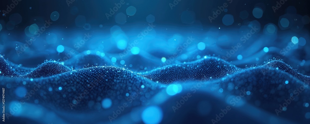 Aufkleber Blue abstract tech background featuring glowing dot waves. Modern illustration of digital network connections, datum structure. Geometric cyberspace wallpaper represents innovation, AI computing,