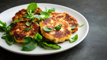 Crispy pan fried turnip cakes garnished with fresh herbs