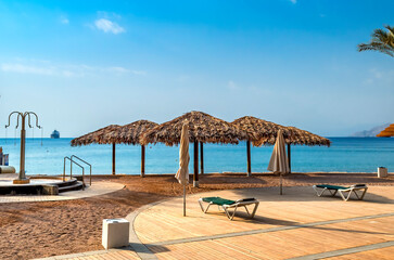 Central public beach in Eilat - famous tourist resort and recreational city in Israel