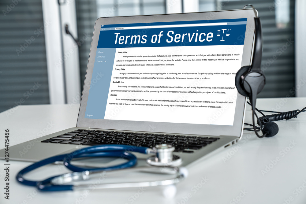 Poster online term of service conditions showing brisk rules and regulations in using the website on device