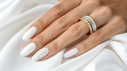 Close-Up of Sparkling white Nails 