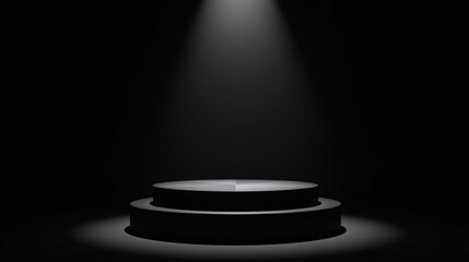 Circular illuminated platform within the darkness.