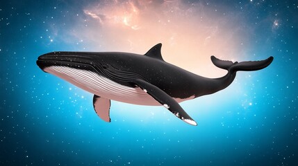 Fototapeta premium holographic whale swimming in cosmic ocean dreamlike fantasy