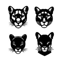 Cougar Face Silhouette Vector Set – Wild Cat Head Illustrations for Logos & Design