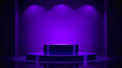 Circular platform illuminated by purple lights, creating an ethereal ambiance.