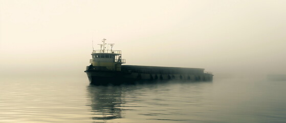 Obraz premium A barge in the fog a barely visible outline of a h_006