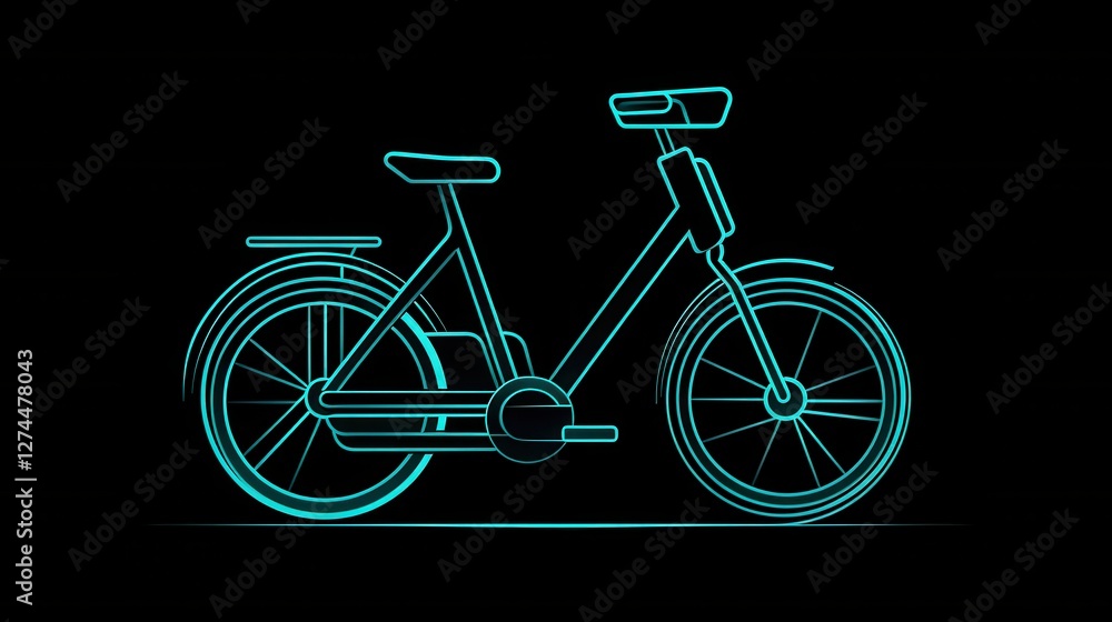 Poster neon outline of bicycle with dynamic motion effect on a dark background