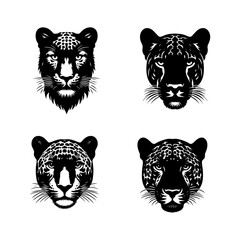 Jaguar Face Silhouette Vector Set – Powerful Big Cat Head Illustrations for Logos & Design