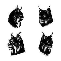 Lynx Face Silhouette Vector Set – Elegant Wild Cat Head Illustrations for Logos & Design
