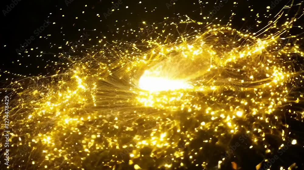 Aufkleber dynamic golden sparks burst into a dazzling display, creating a captivating effect in a dark setting