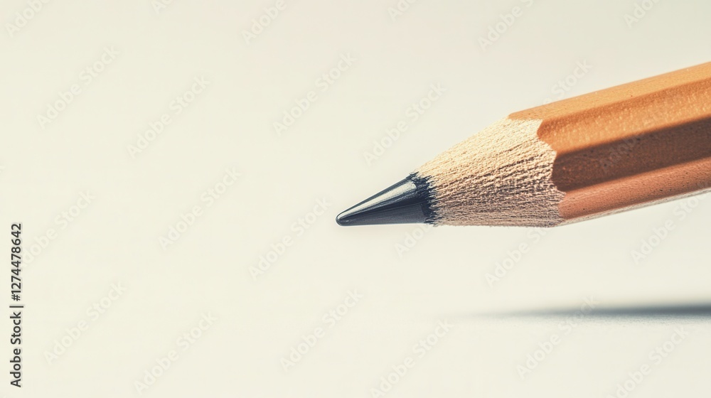 Poster close-up of a sharpened pencil tip against a soft-focus background for creative concepts