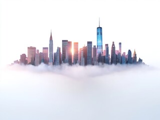Obraz premium upside-down city skyline in dreamy fog