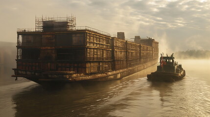Obraz premium A barge loaded with construction materials floats _007