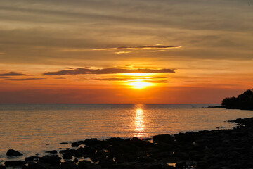 seascape from tropical island at sunset. Summer vacation