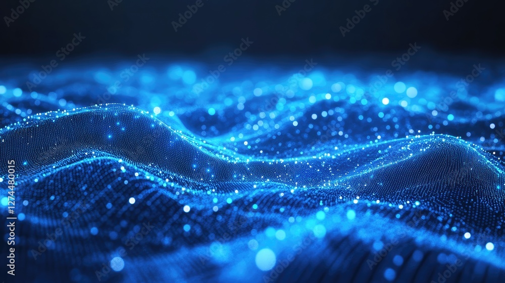 Poster abstract digital wave with glowing blue particles creating a futuristic landscape. ideal for technol