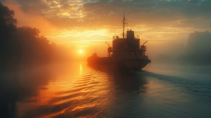 A barge on the river a massive cargo ship without _004