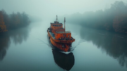 A barge on the river a massive cargo ship without _011