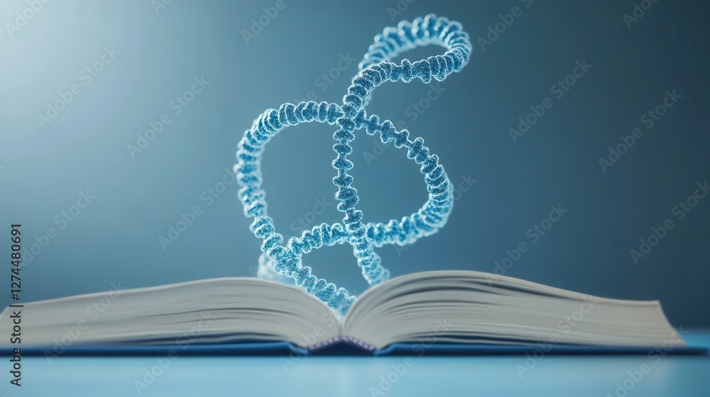 Poster open book with abstract blue spiral representing knowledge and creativity in modern learning