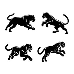 Obraz premium Running Jaguar Silhouette Vector Set – Powerful Big Cat Illustrations for Logos & Design