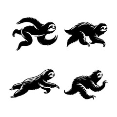 Running Sloth Silhouette Vector Set &ndash; Unique Wildlife Illustrations for Logos & Design