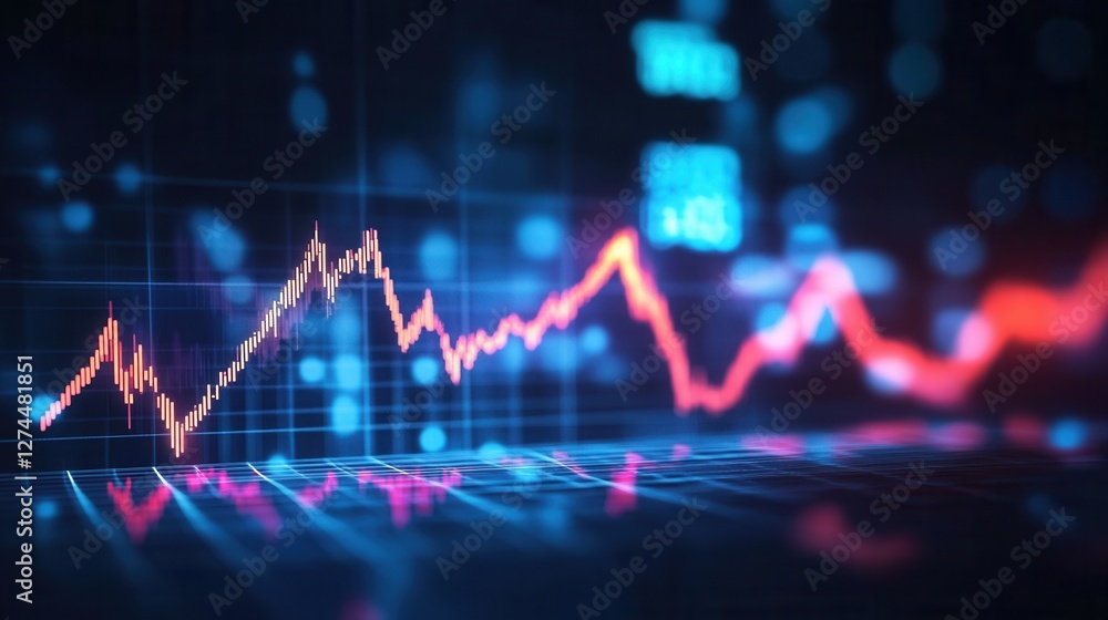 Poster abstract digital financial growth chart with colorful lines and symbols in modern technology context