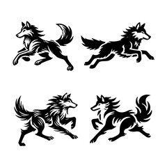 Running Wolf Silhouette Vector Set – Powerful Wild Canine Illustrations for Logos & Design