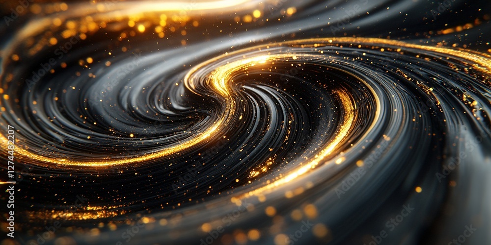 Poster dynamic swirling pattern with gold accents on a dark background creating an abstract visual effect i