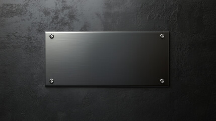 Blank metal mockup sign on textured black background