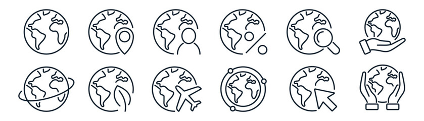 Globe and planet related outline icons set isolated on white background © Kovalova Ivanna