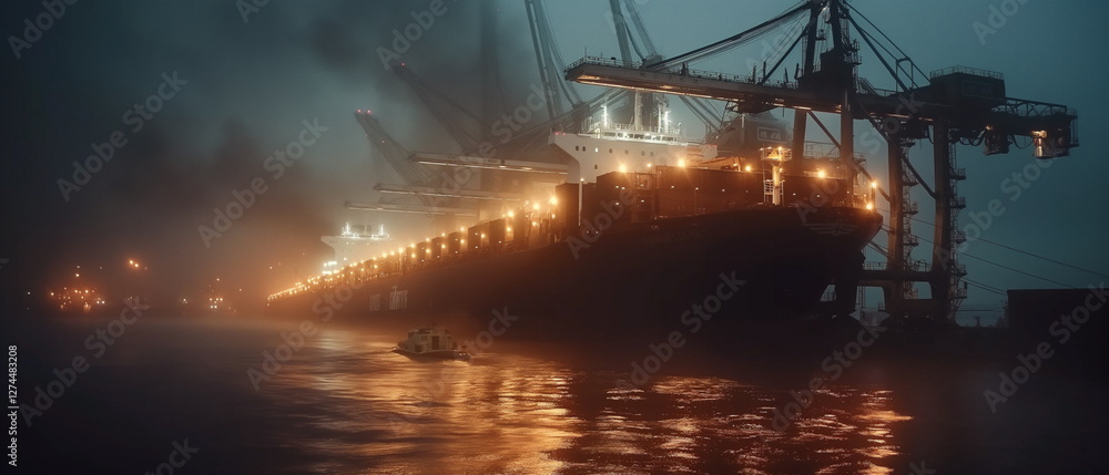 Poster a bulk carrier in port giant cranes loading bulk m_009